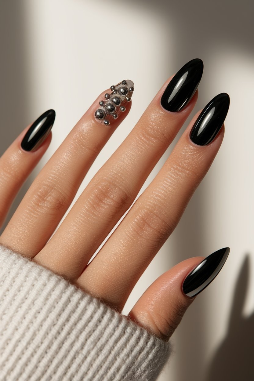 black chrome nail design