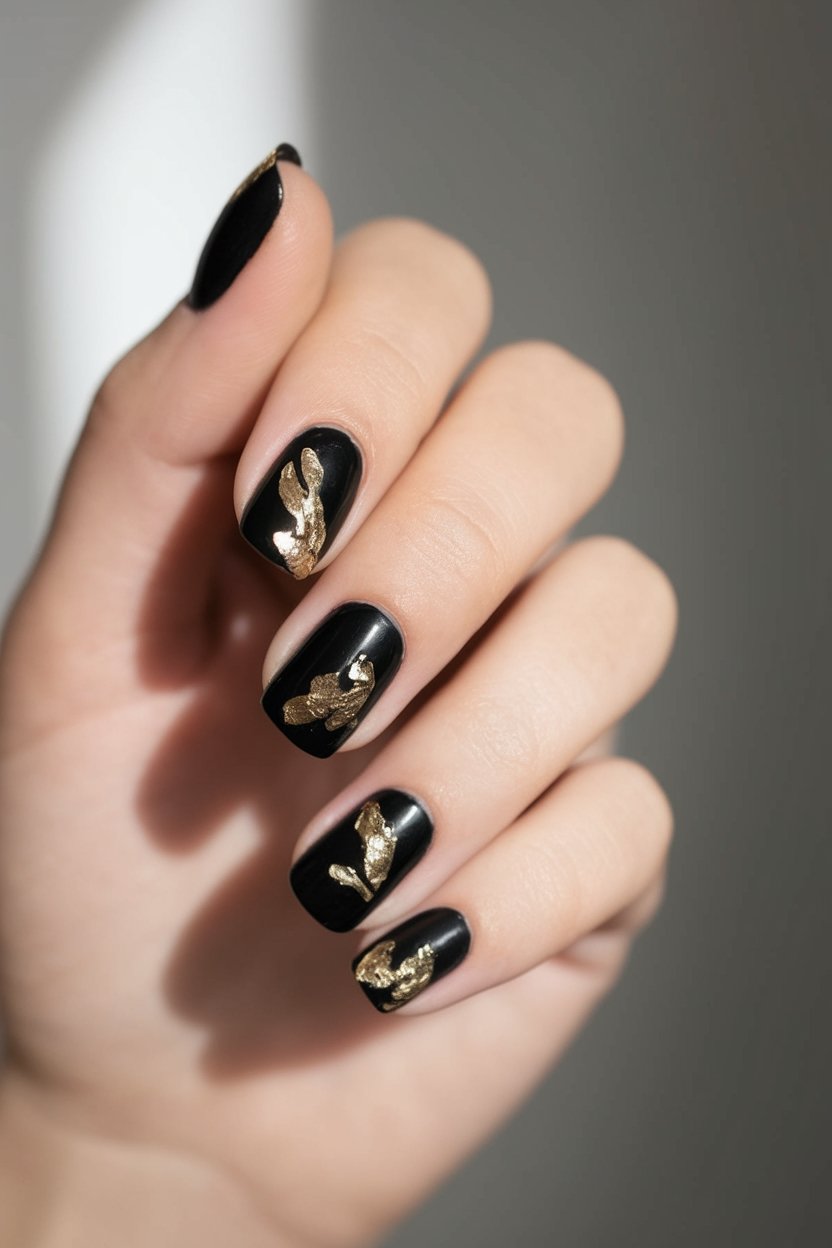 black nails with gold