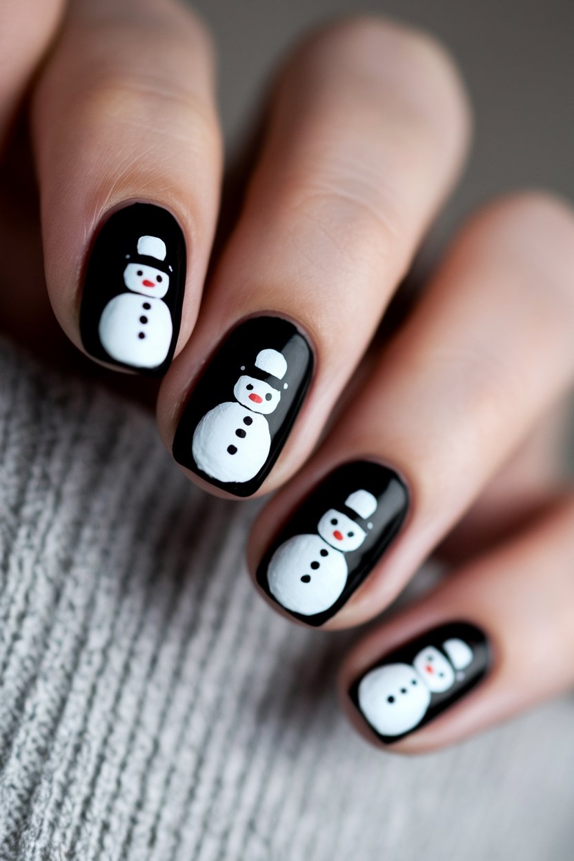black snowmen nail art