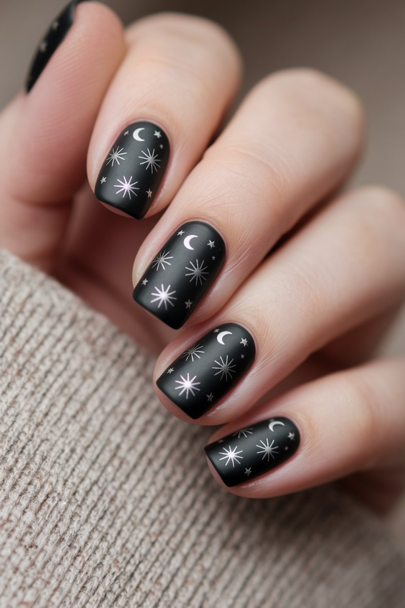 celestial black nail design