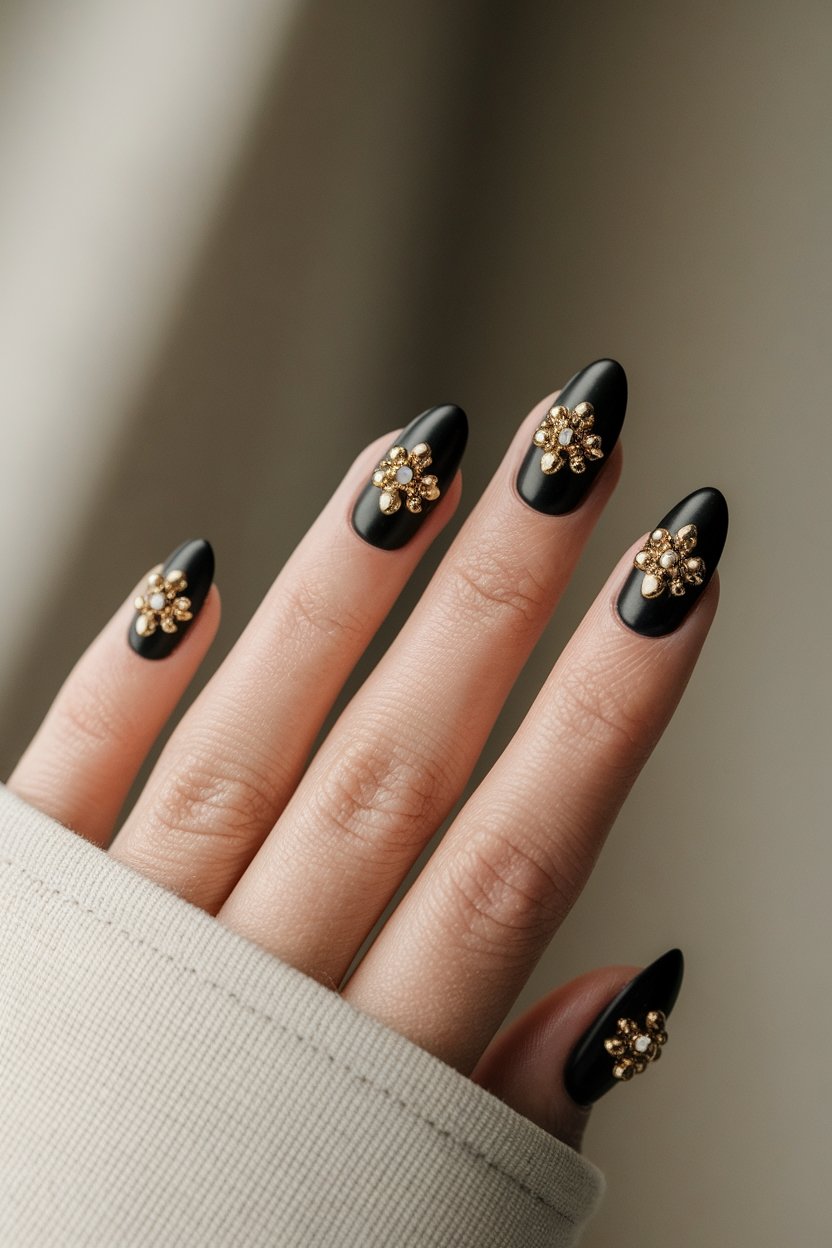 chic black and gold nails