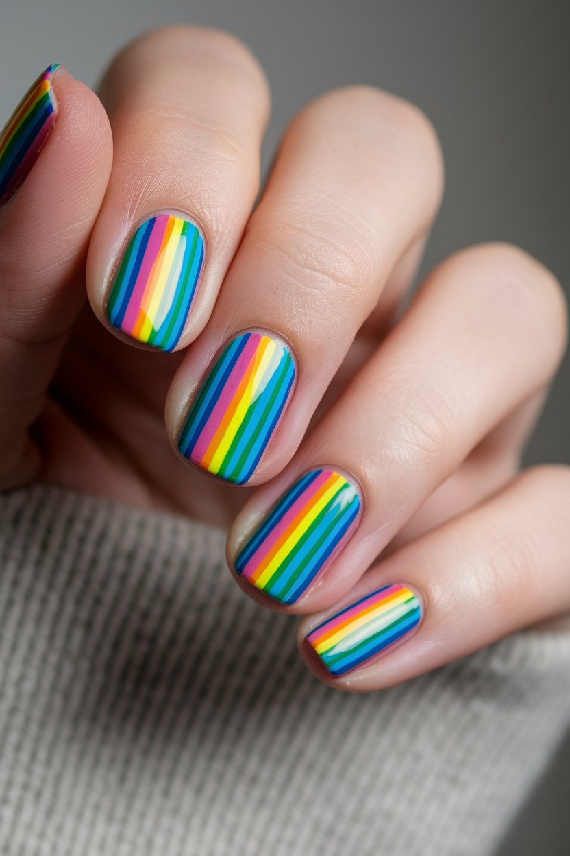 colorful striped nail design