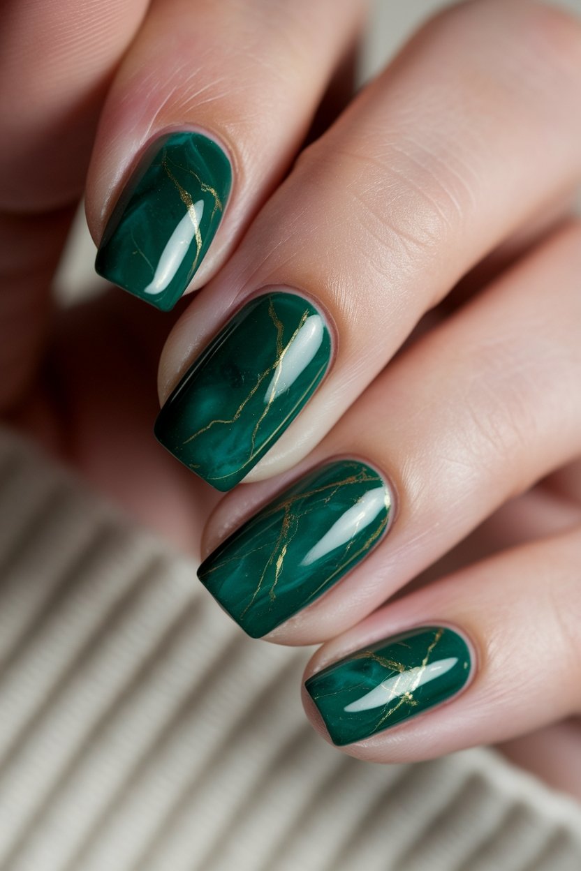 emerald marble nail design