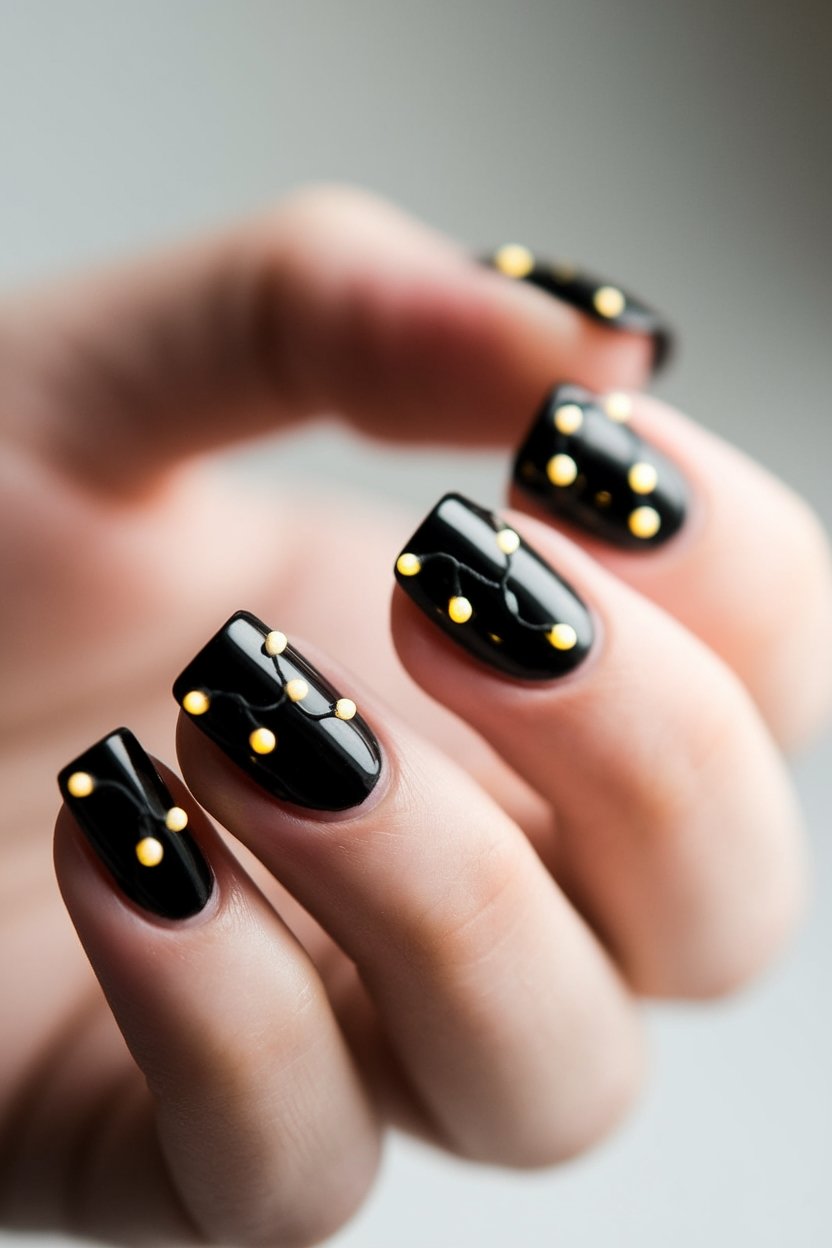 festive black nail art