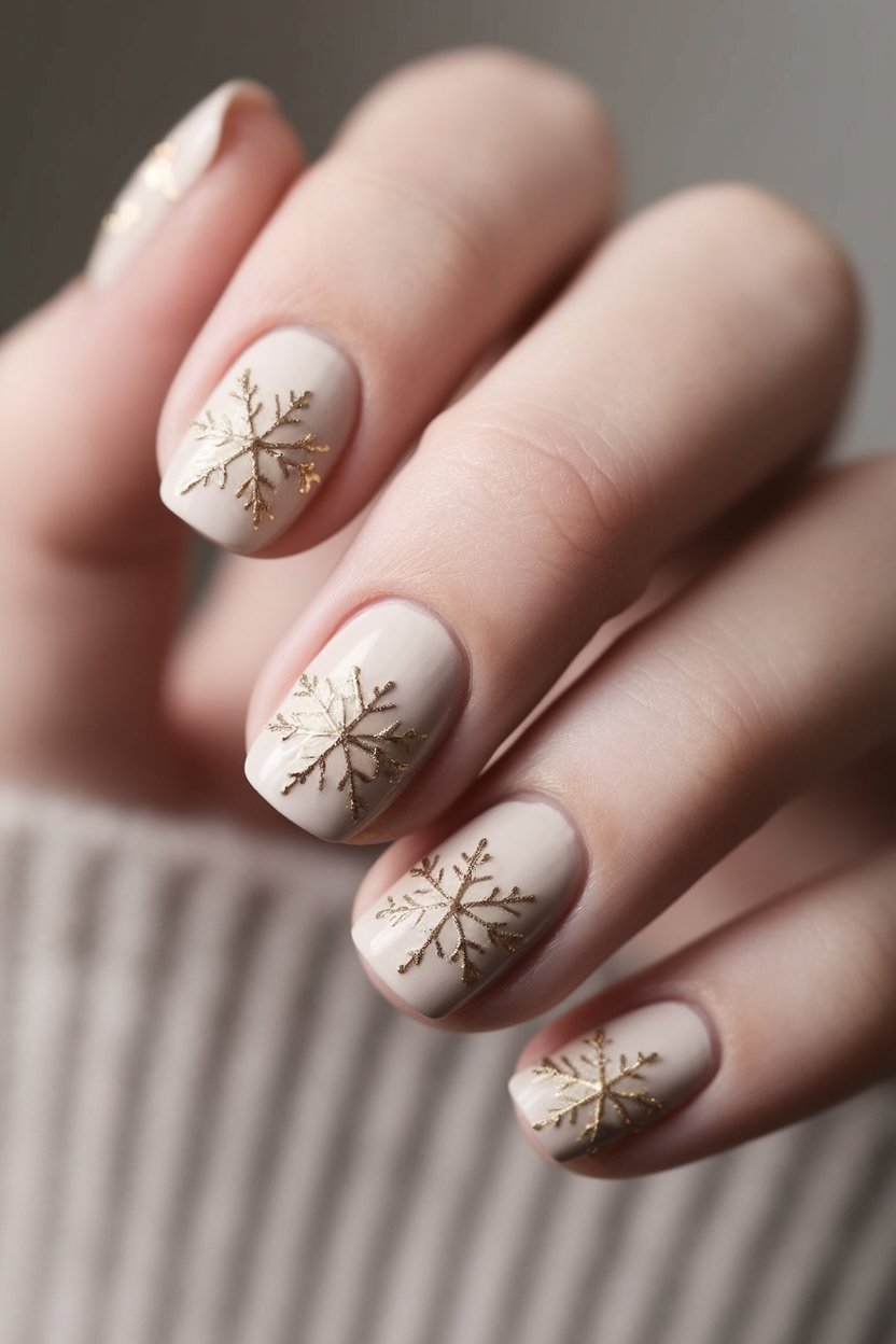 festive gold snowflake manicure