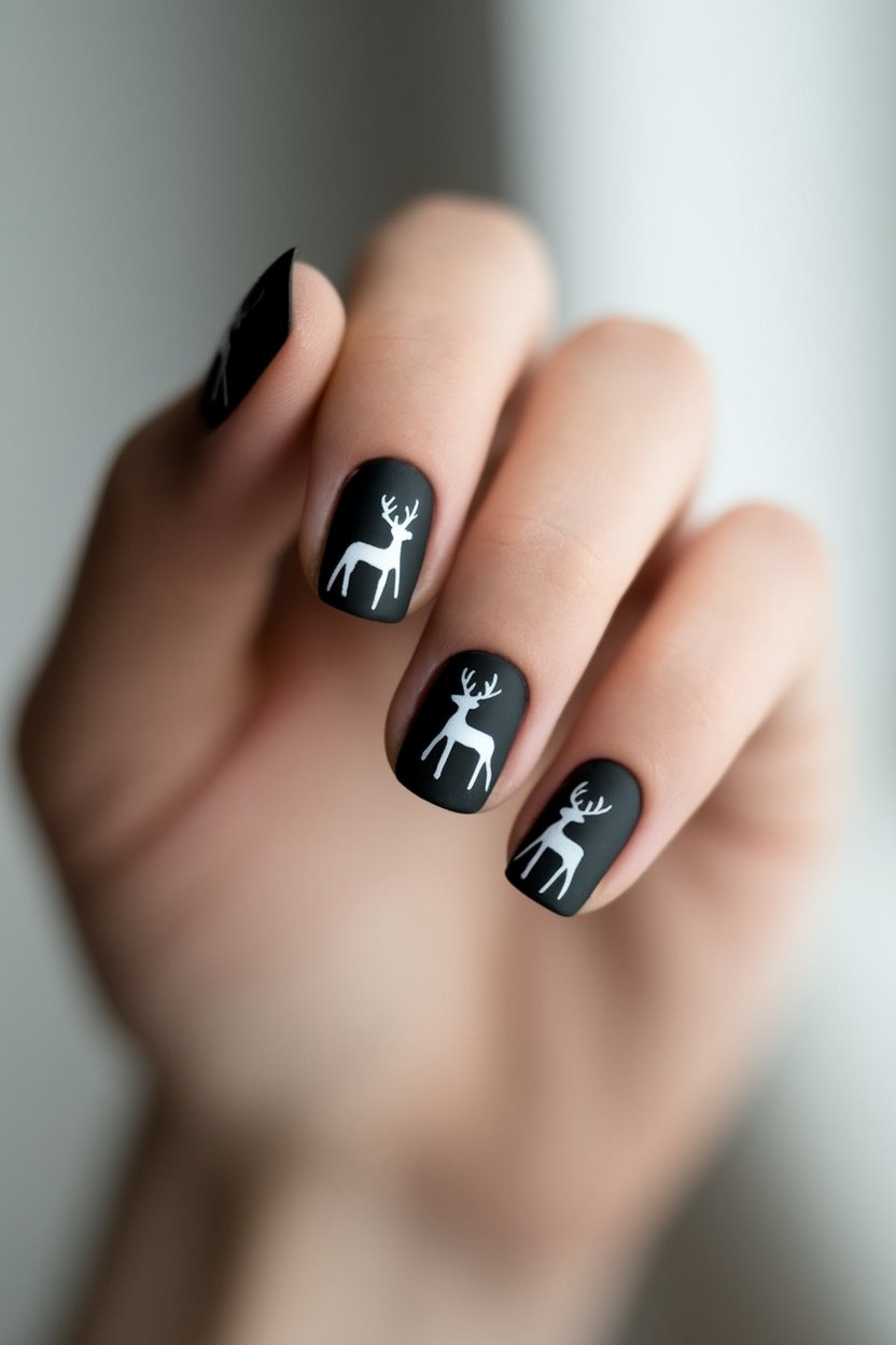 festive matte reindeer nails