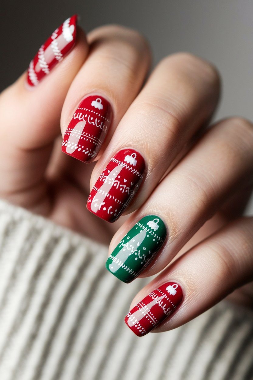 festive ornament nail design