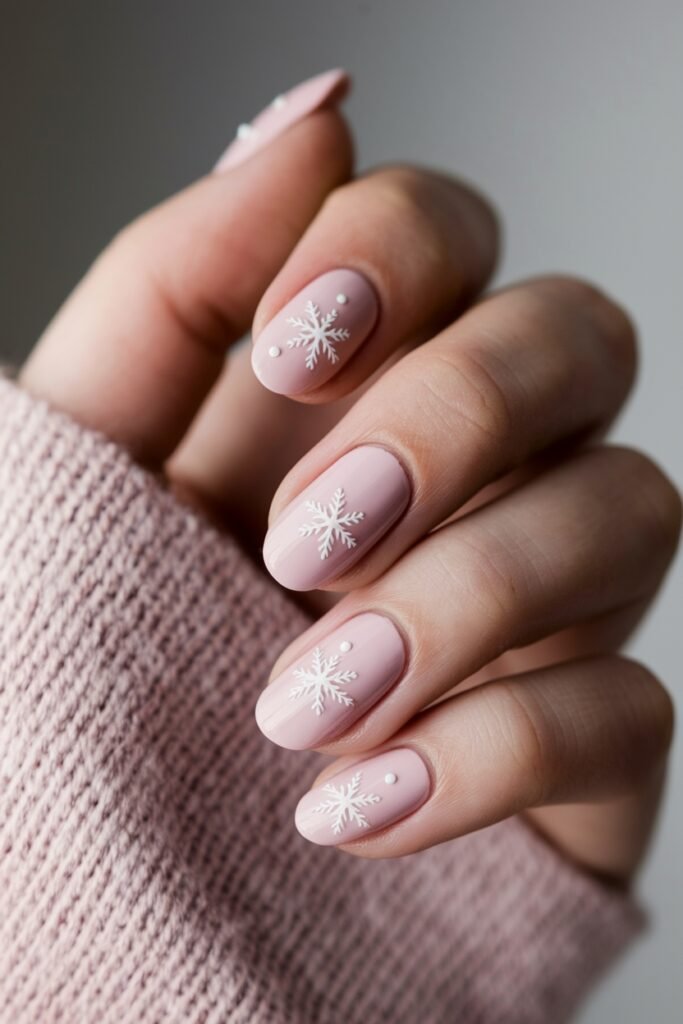 Pink Christmas nails festive pink holiday manicure