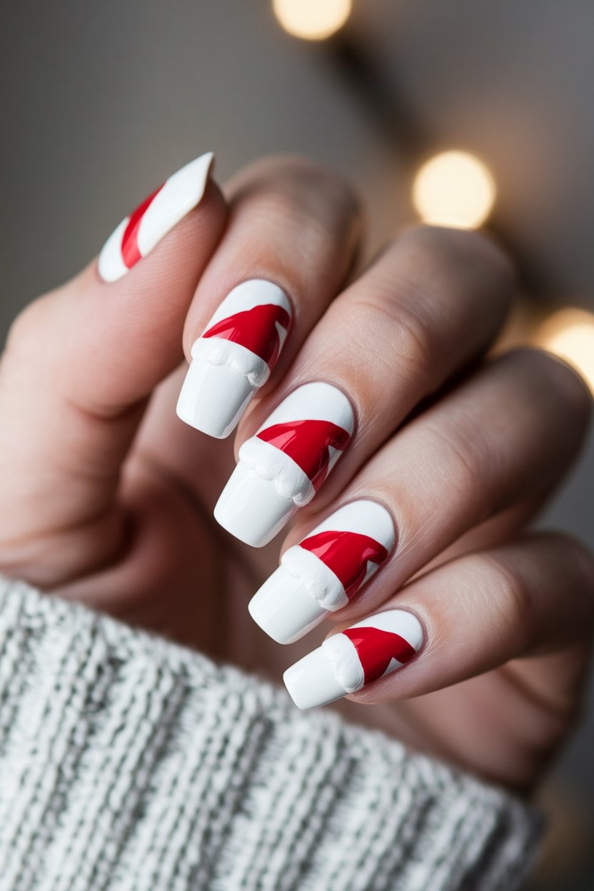 festive santa hat nails