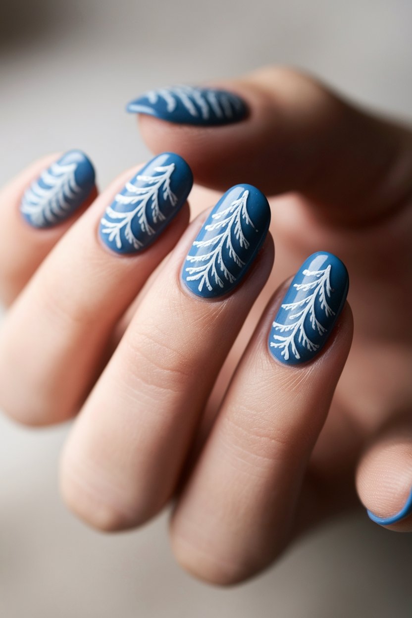 frosted blue christmas nails