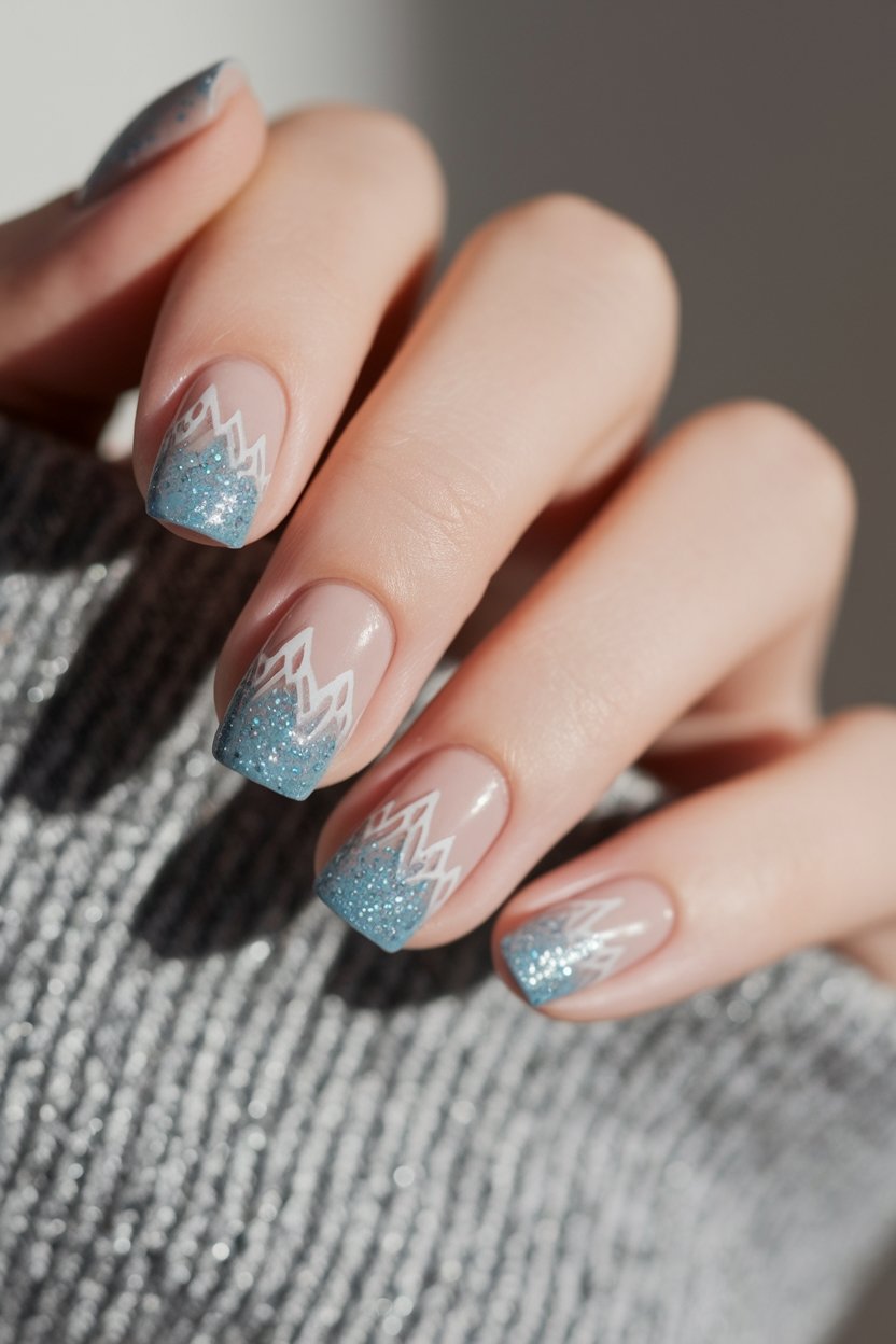 frosted blue glitter nails