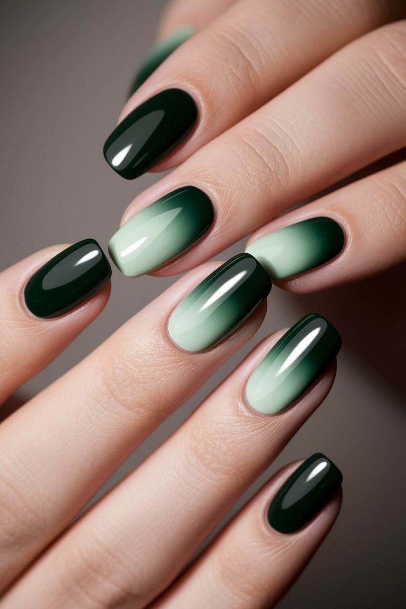 frosted green ombre nails