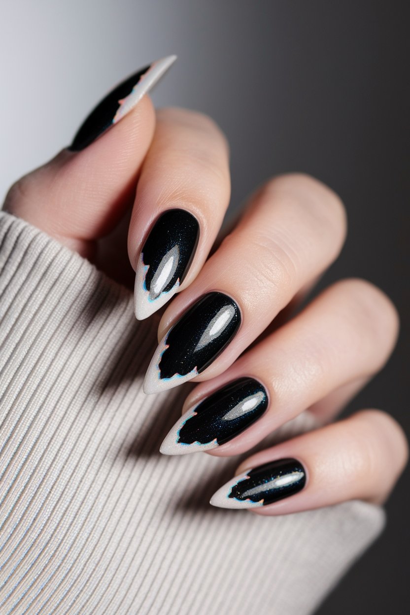 frosty gradient black nails