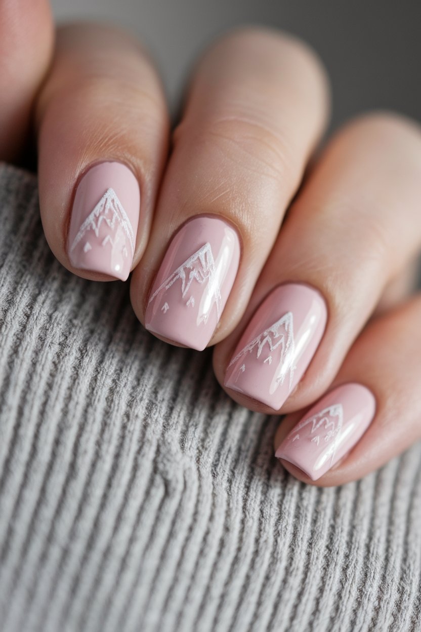 frosty pink mountain nails