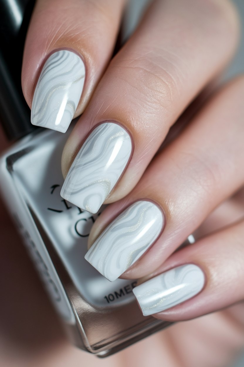 frosty white marble nails