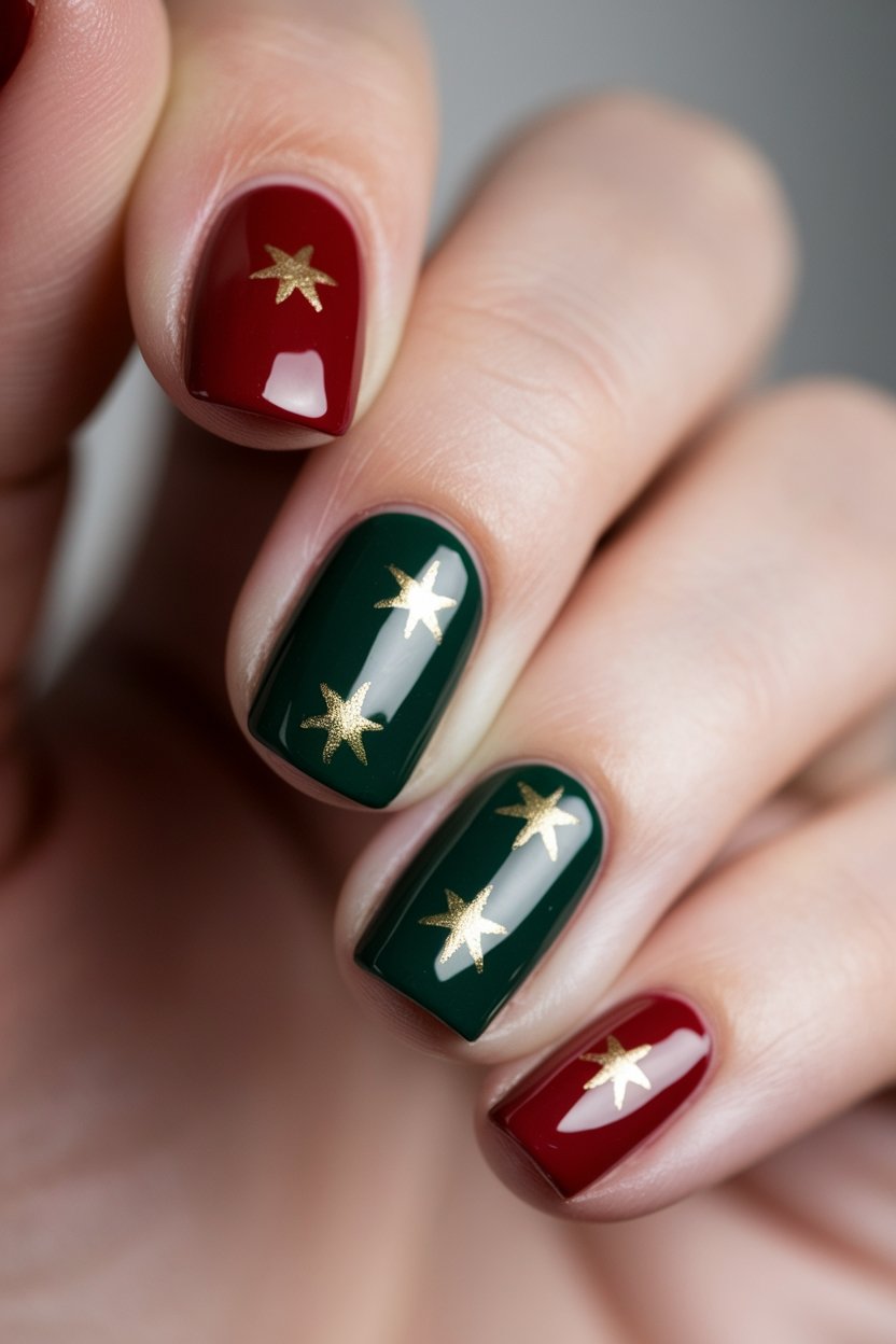 glistening gold star nails