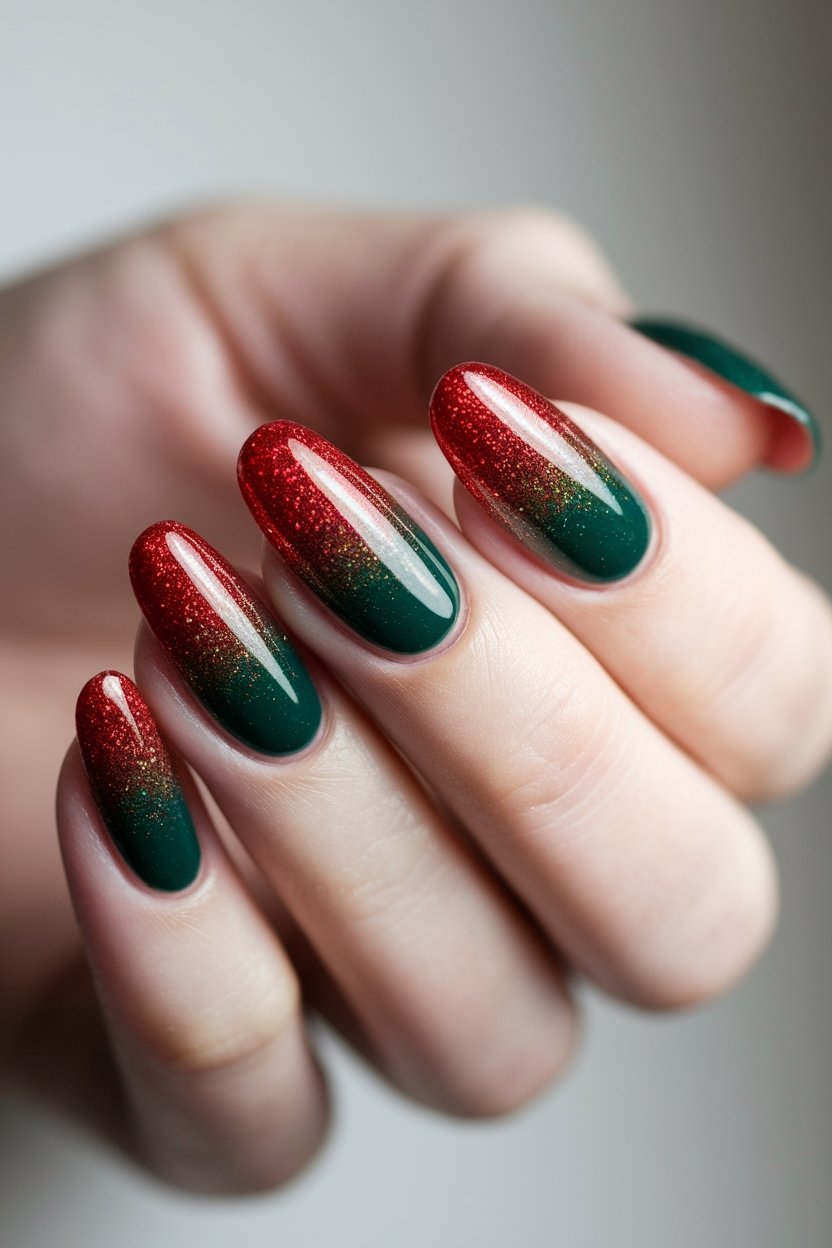 glistening red ombre nails