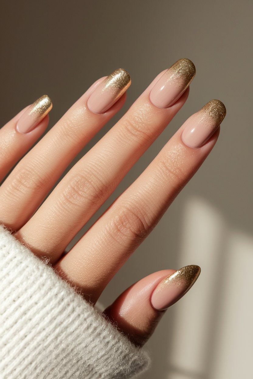 glittering gold ombre nails