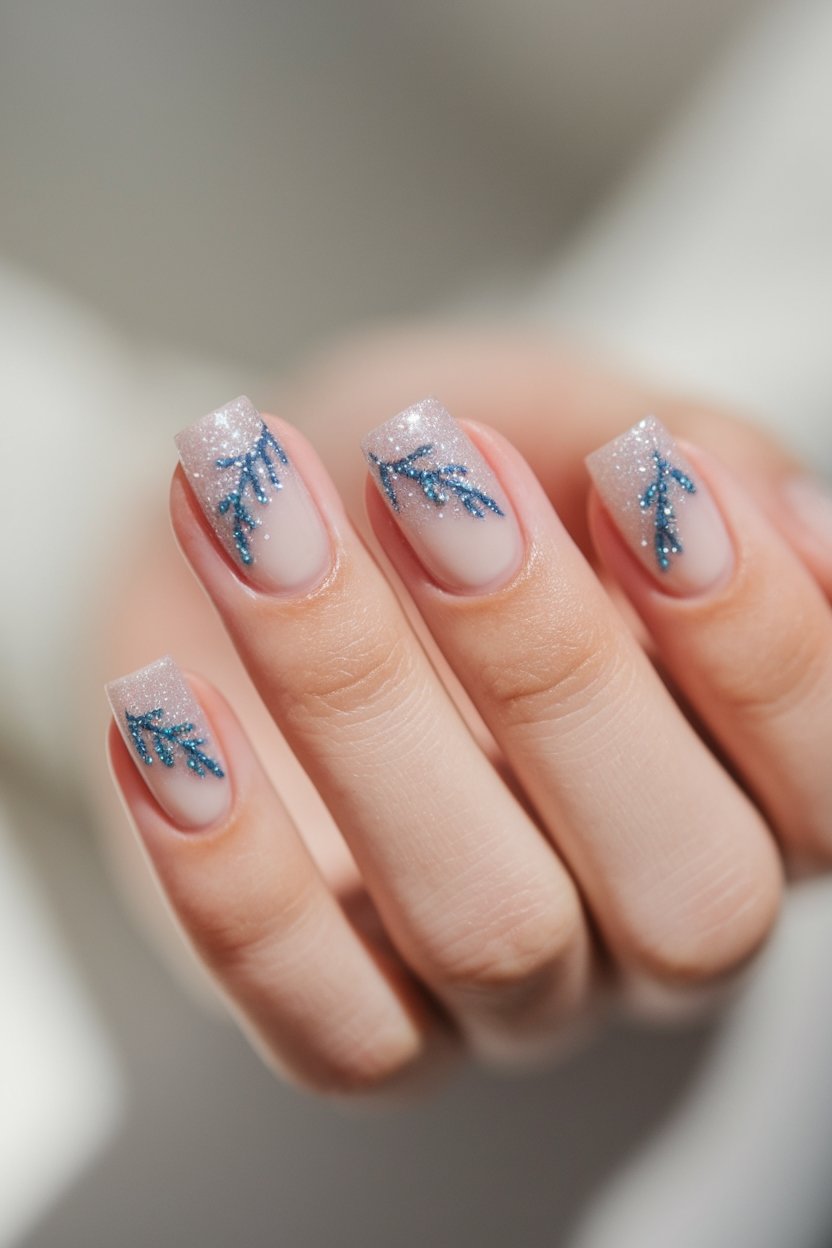 glittery blue leaf design