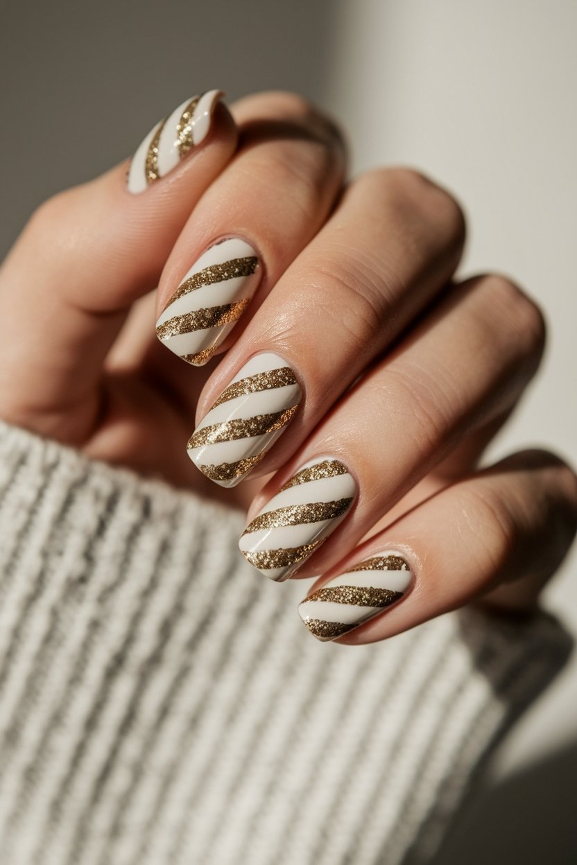 glittery candy cane nails