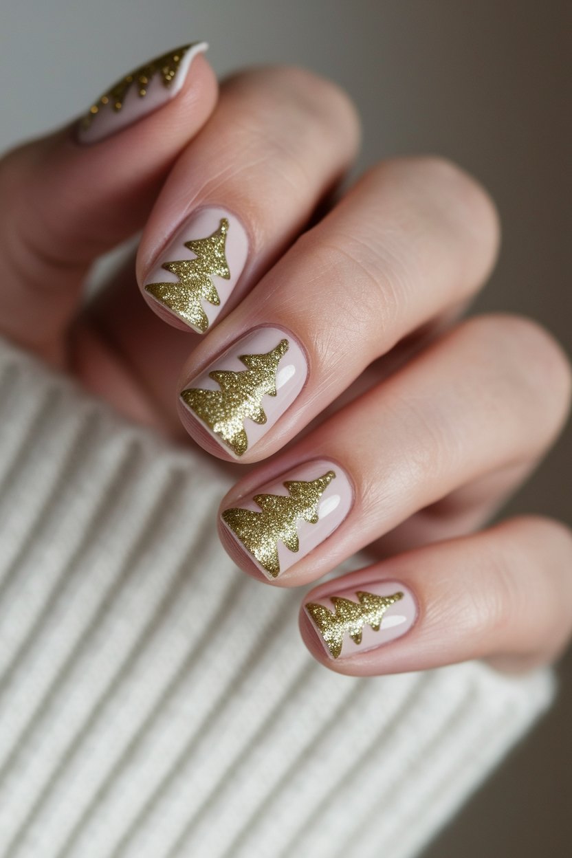 glittery christmas tree nails