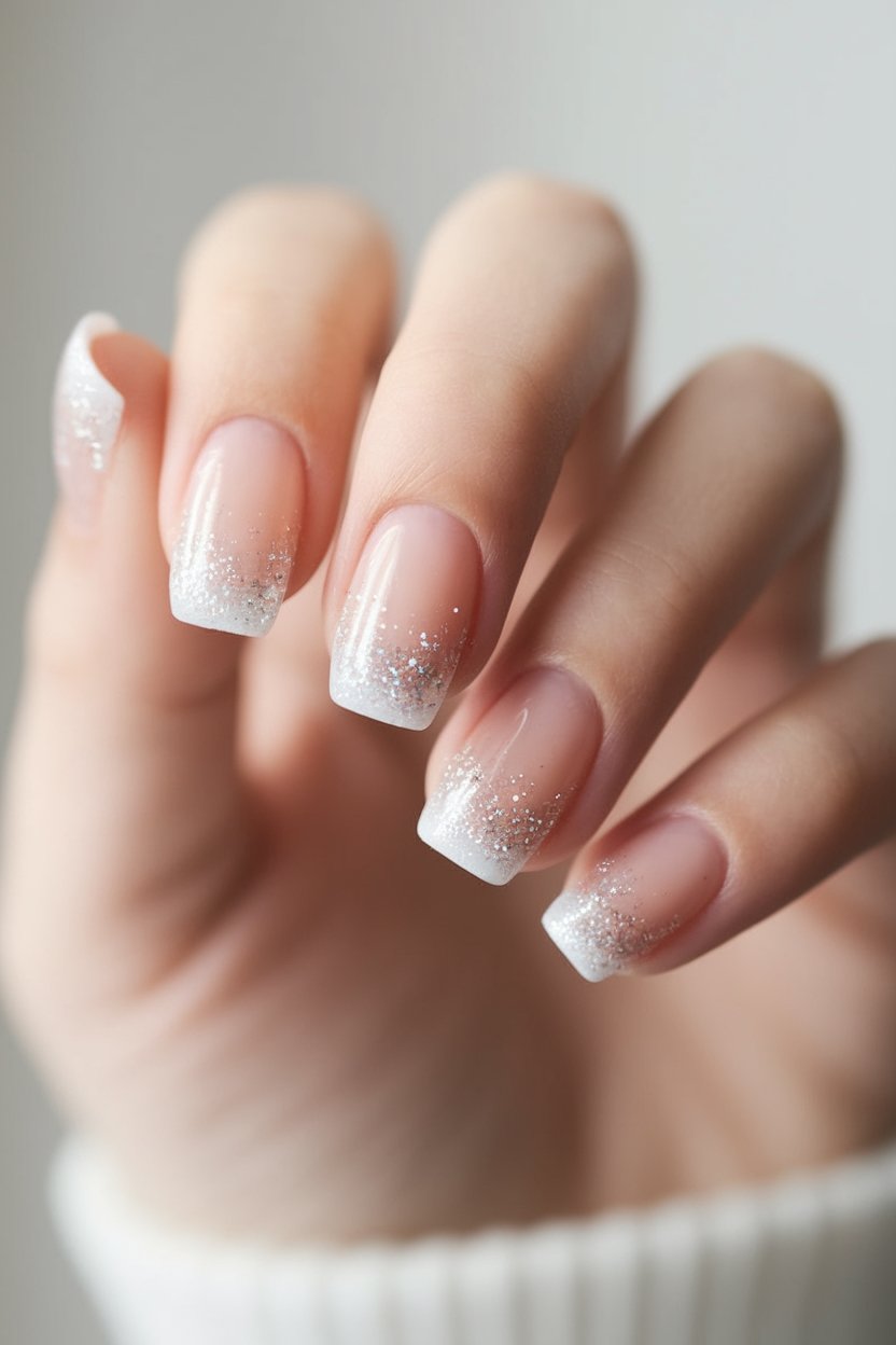 glittery frosted nail tips