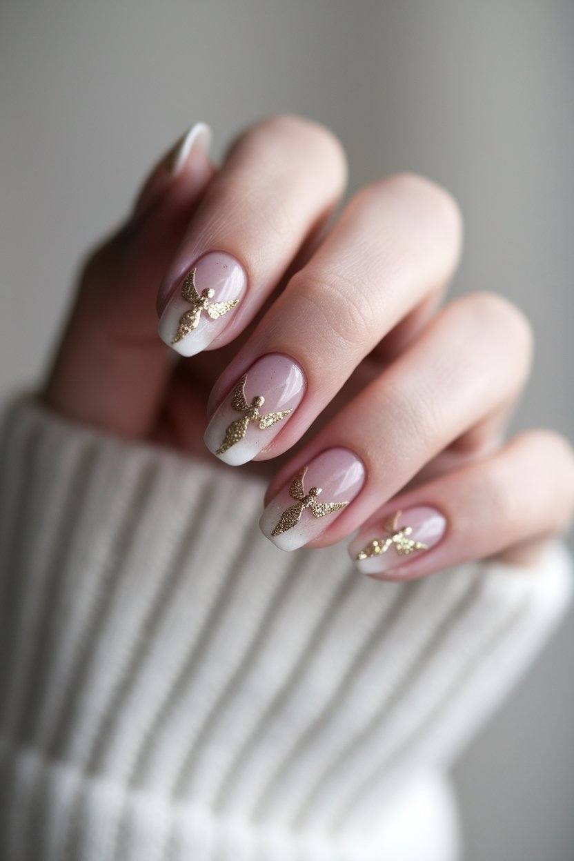 glittery gold angel nails