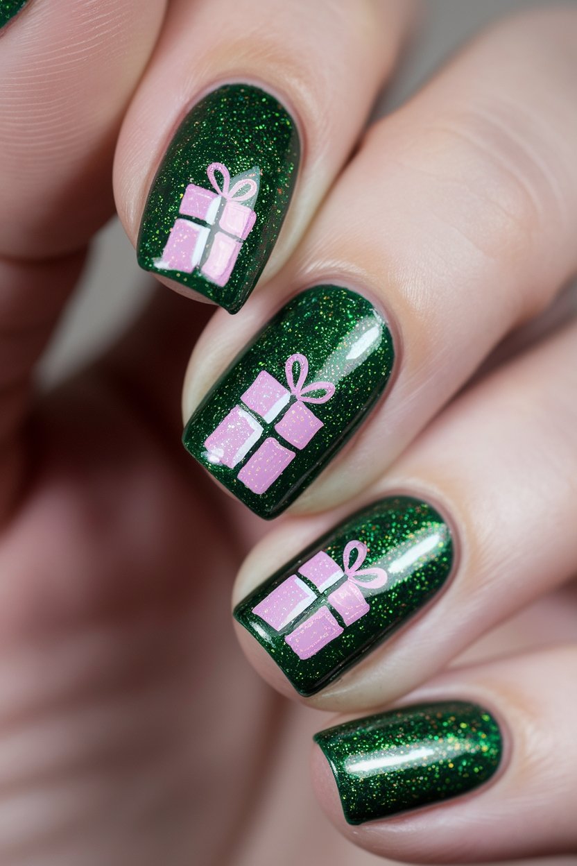 glittery green christmas nails festive nails