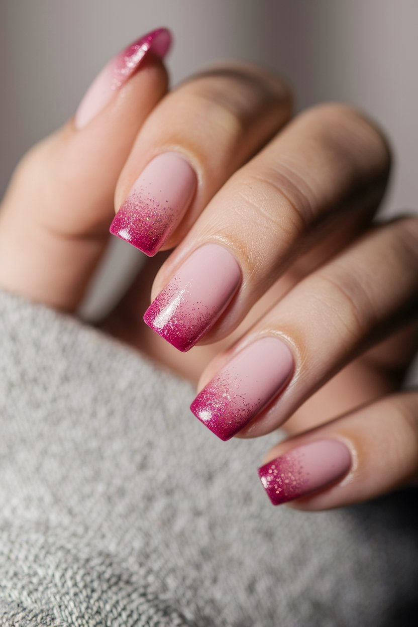 glittery pink ombre nails