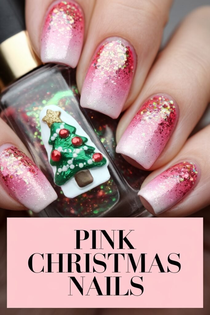 glittery pink ombre nails