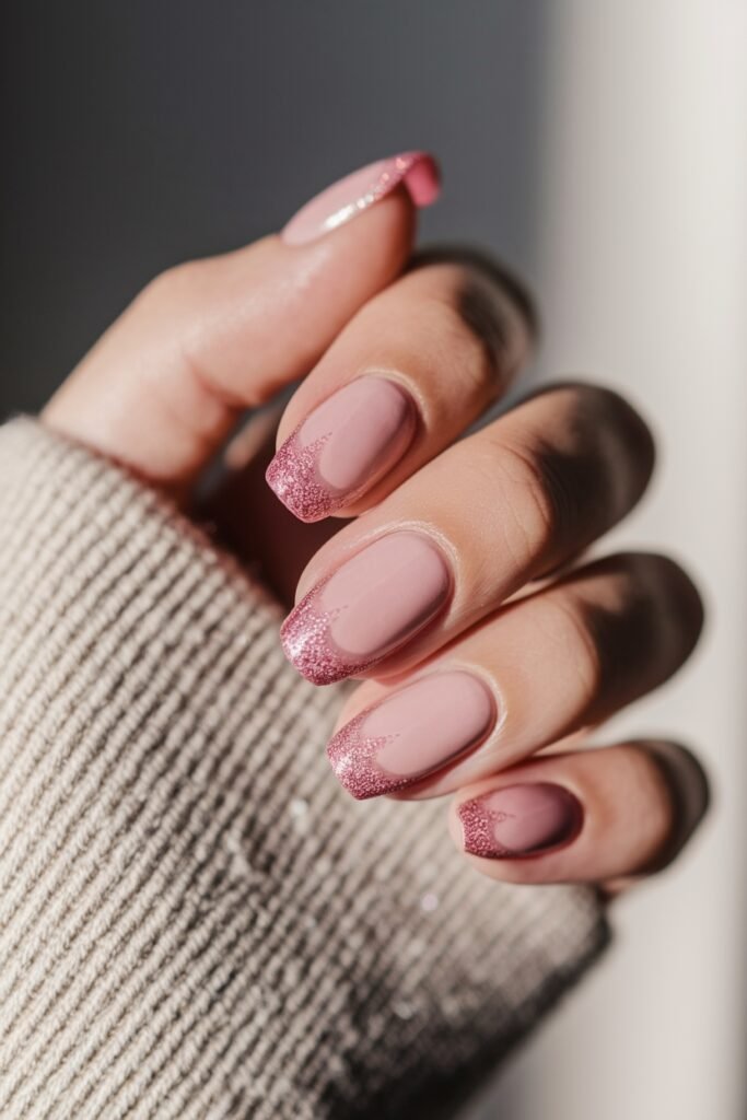 glittery pink ombre nails