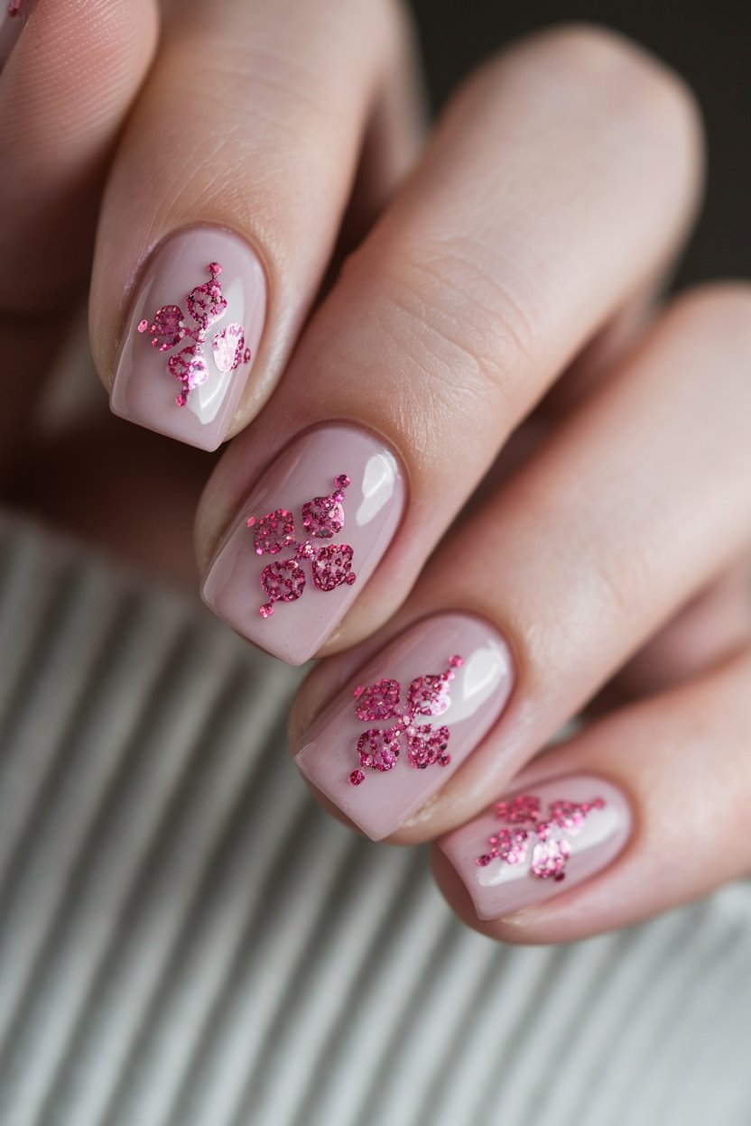 glittery pink ornament nails