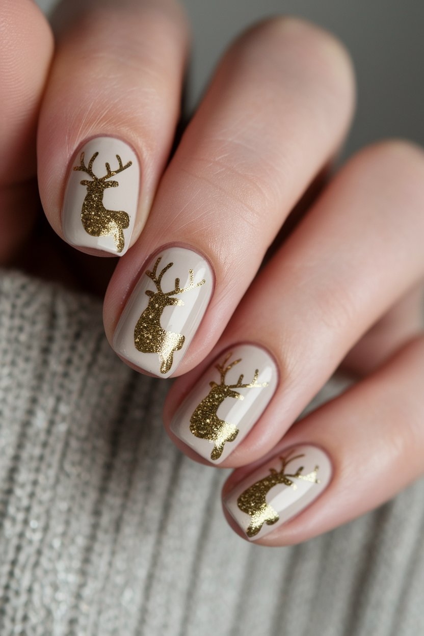 glittery reindeer nail design