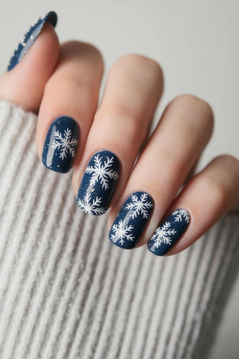 glittery snowflake nail design