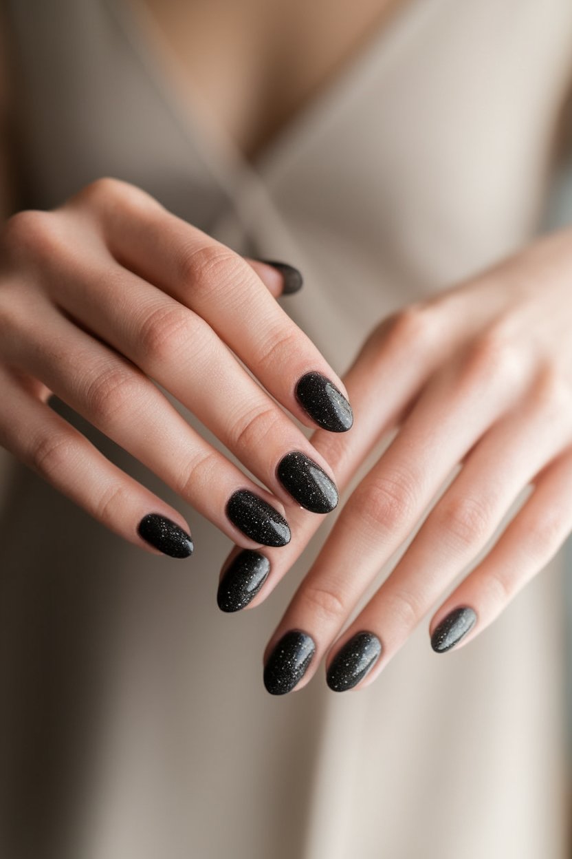 glossy dark gel manicure