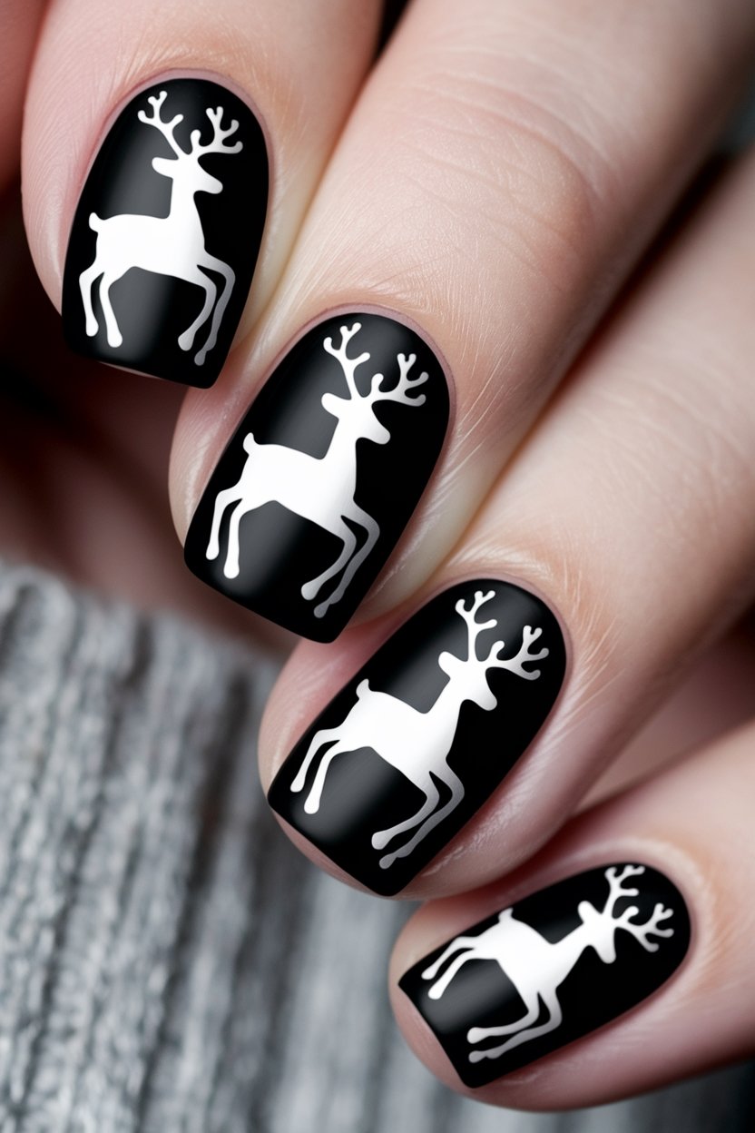 glossy reindeer silhouette nails