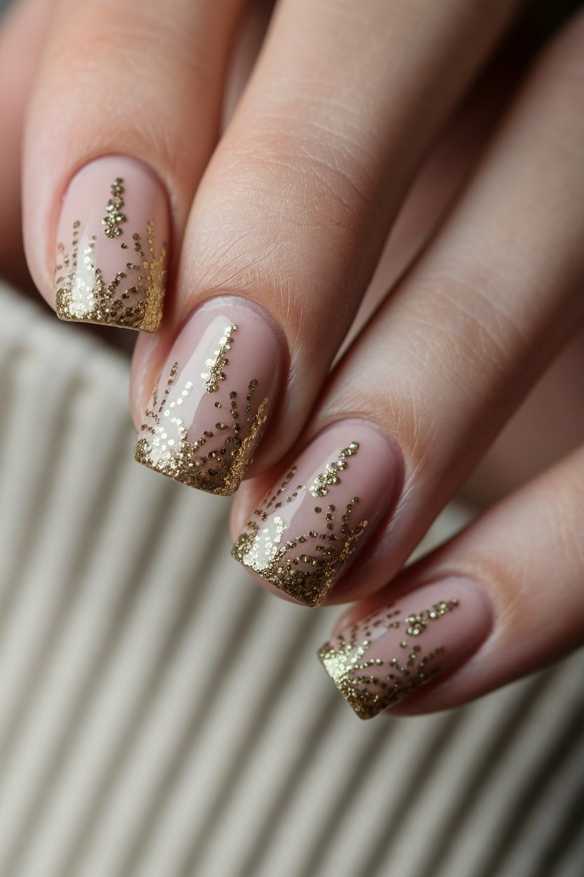 gold glittery nail art
