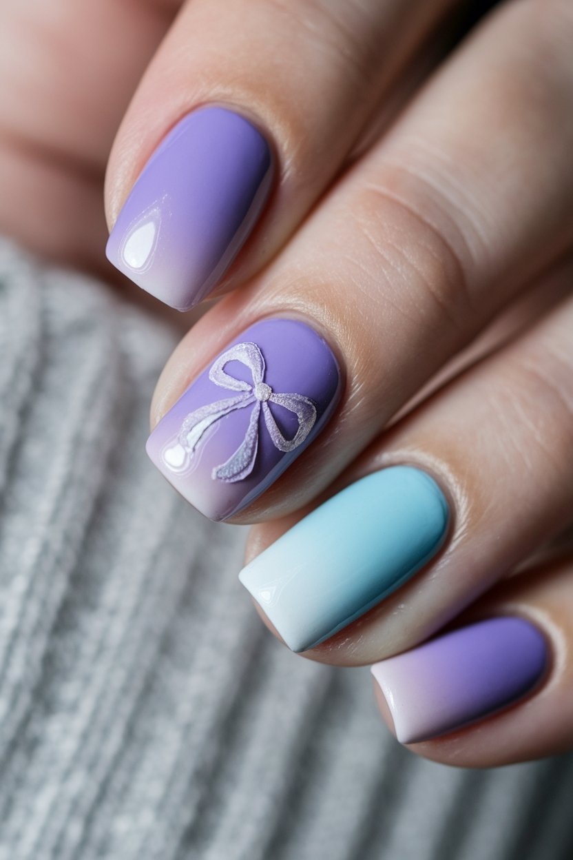 gradient nails with bow
