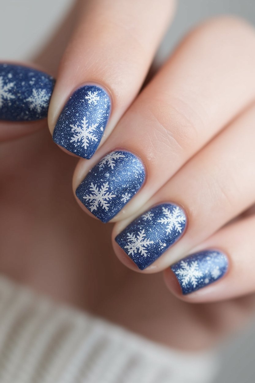 holiday blue frosted nails