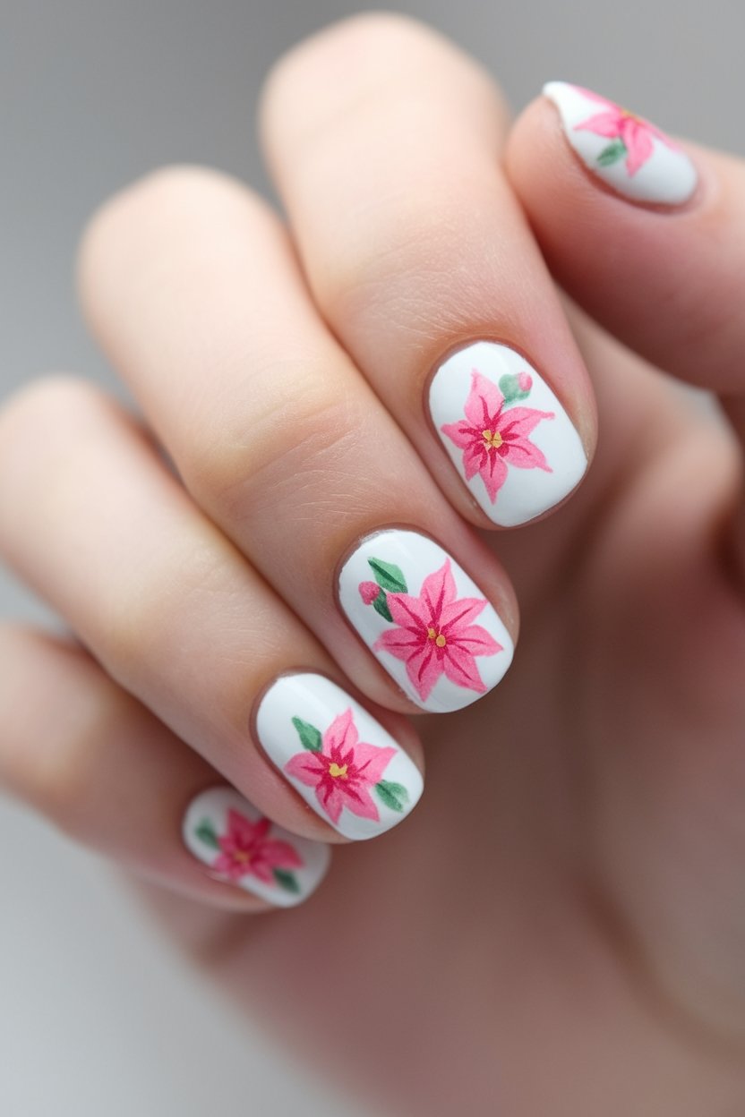 holiday pink flower nails