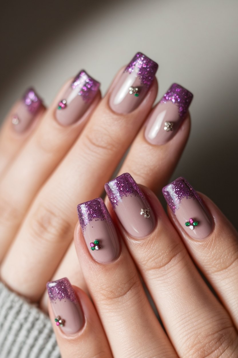 holiday themed glitter nails