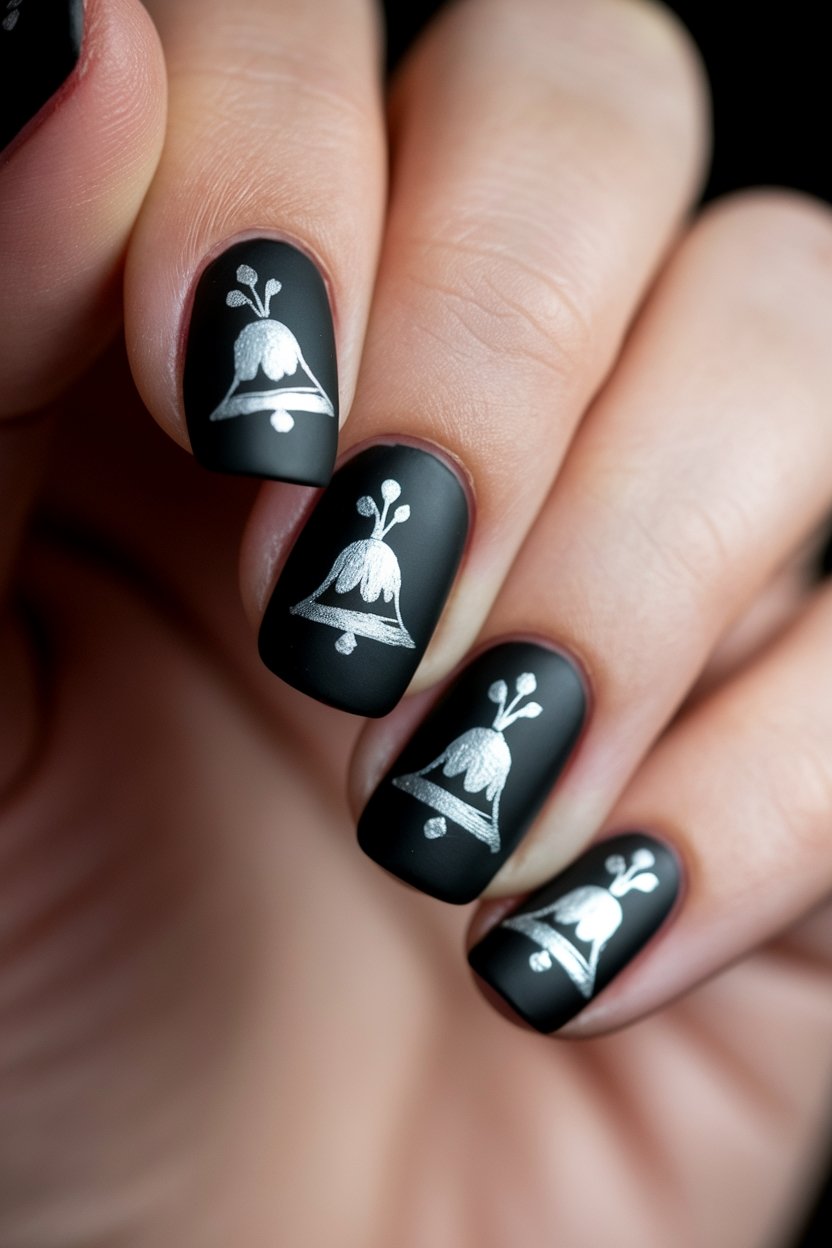matte black festive nails