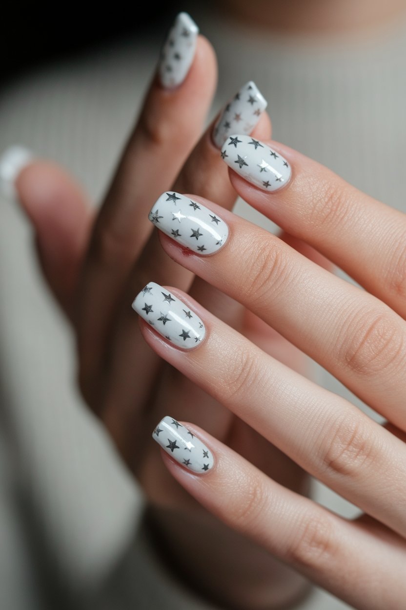 navy blue and silver nails