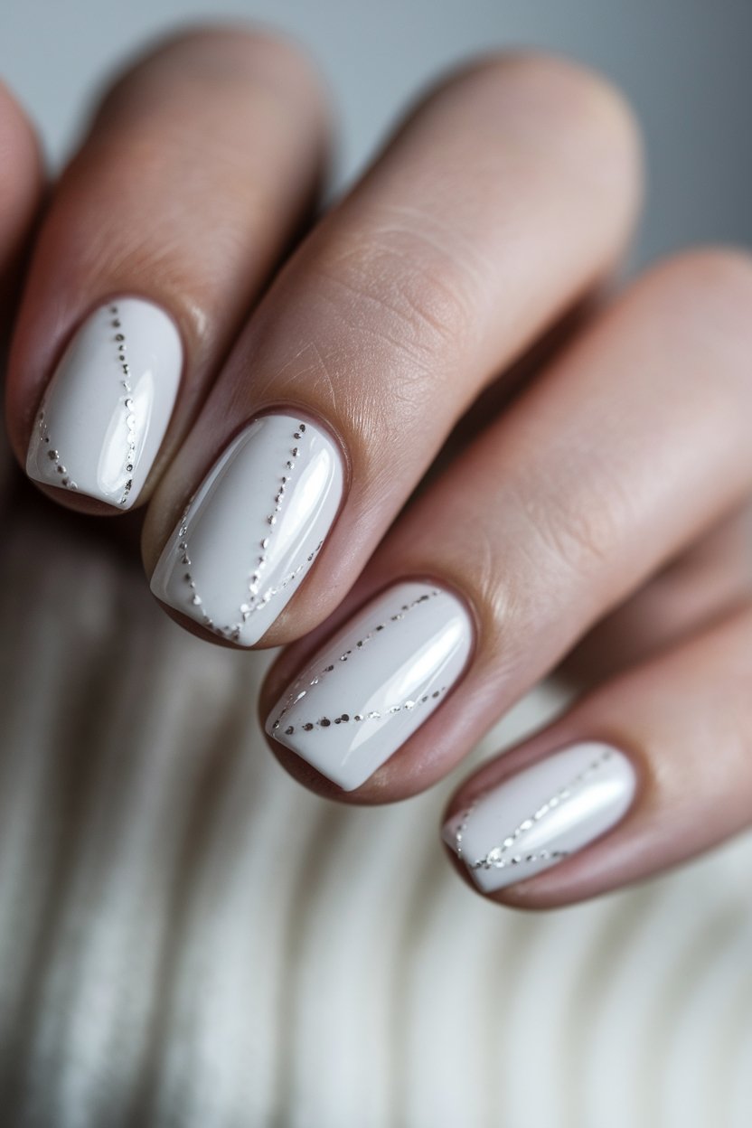 pearly white nails with silver