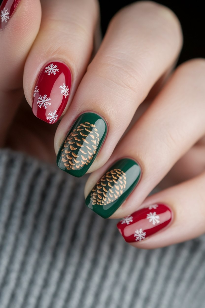 pinecone accent nail design