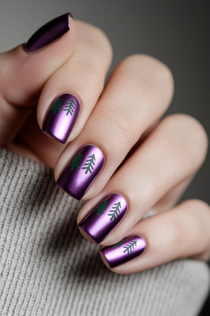 purple chrome christmas nails