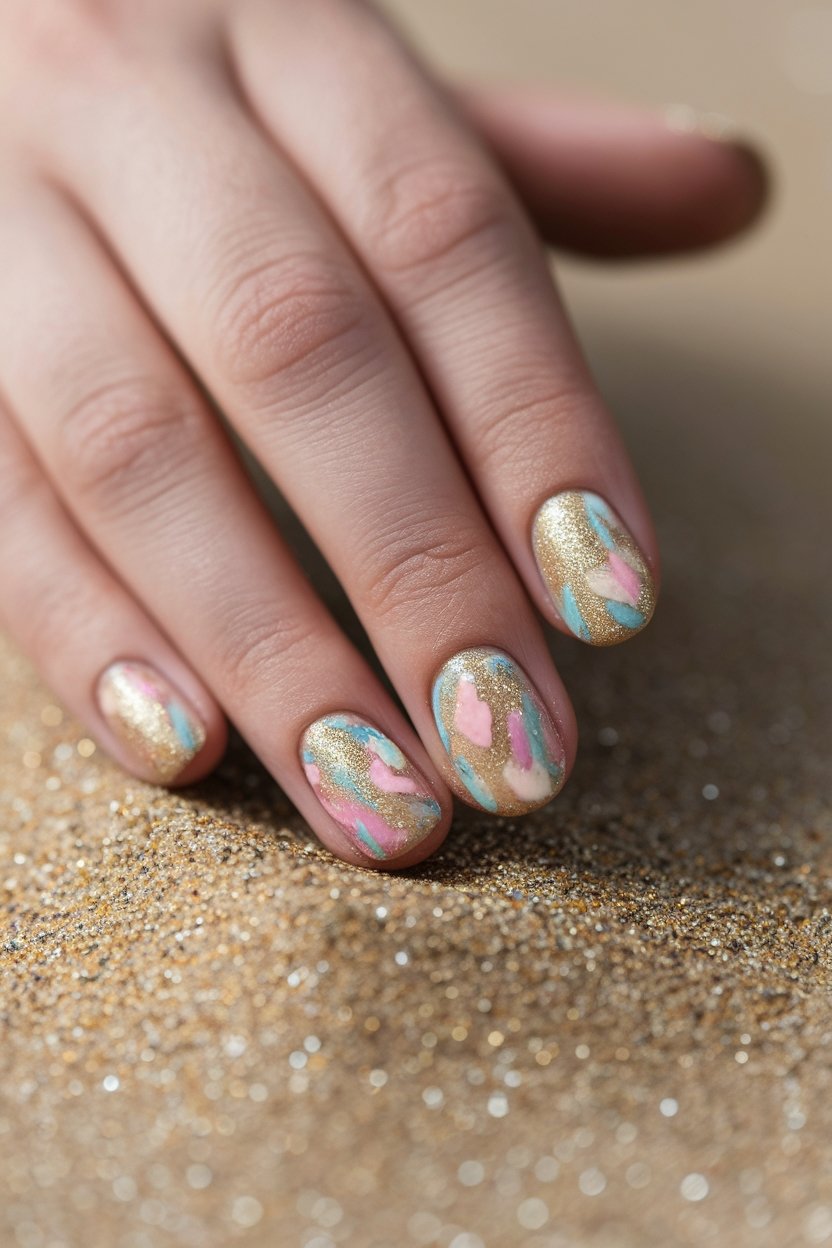 sandy beach inspired nail design