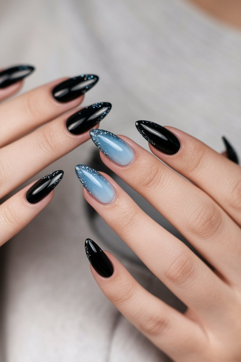 shimmering black to blue gradient