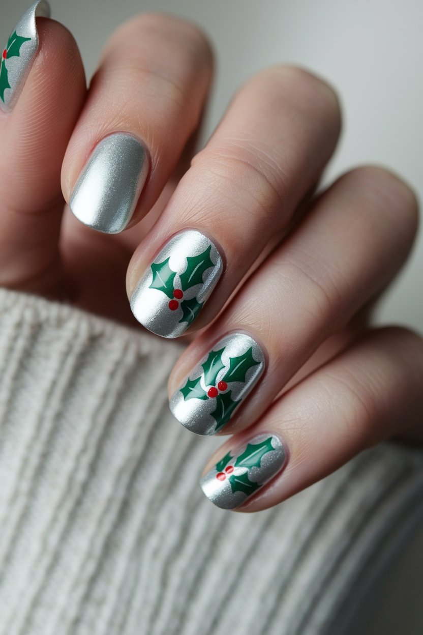 silver nails with holly