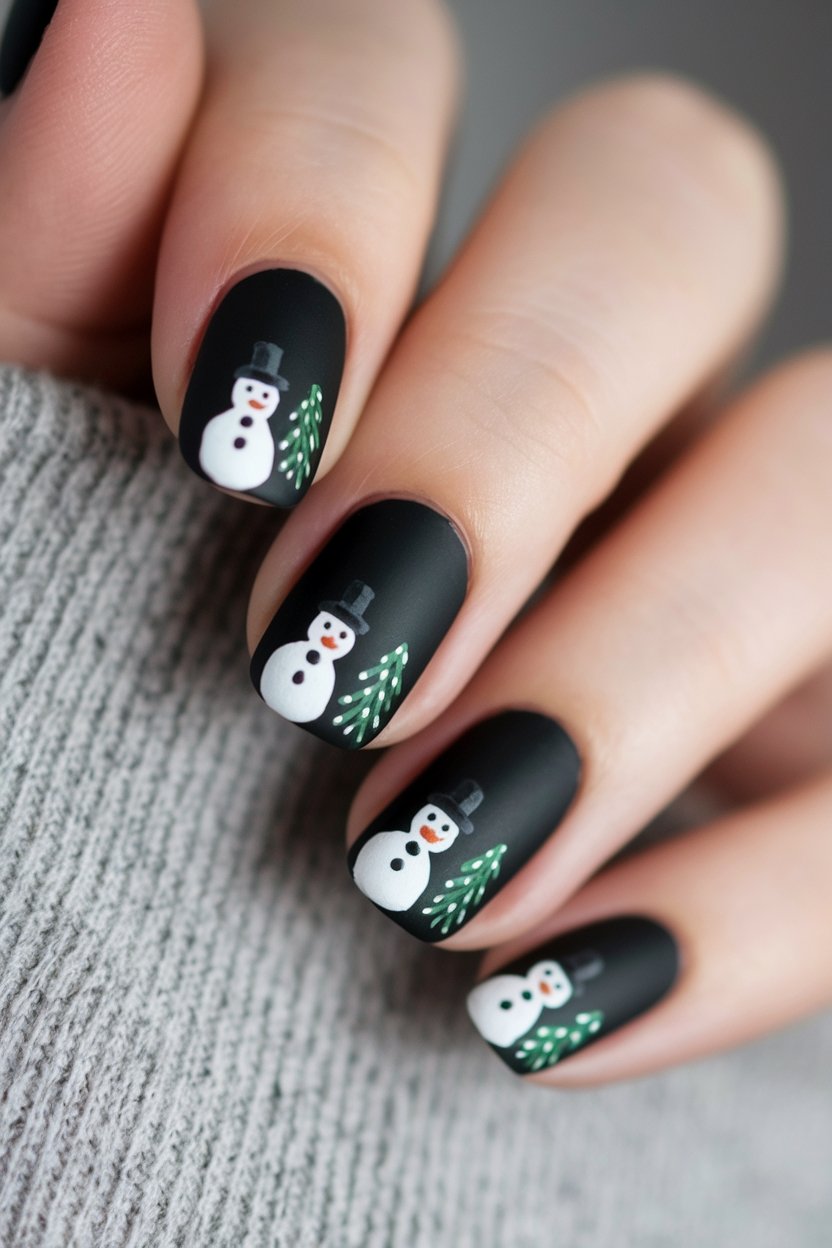 snowman and pine tree nails